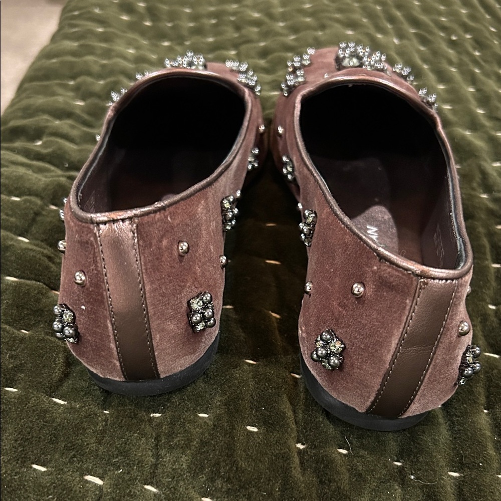 Stuart Weitzman Embellished Velvet Loafers in taupe - Picture 3 of 4
